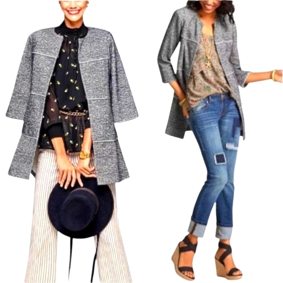 Cabi "The Times" long knit Jacket Blazrr black print Preppy Outerwear  sz S - Picture 1 of 11